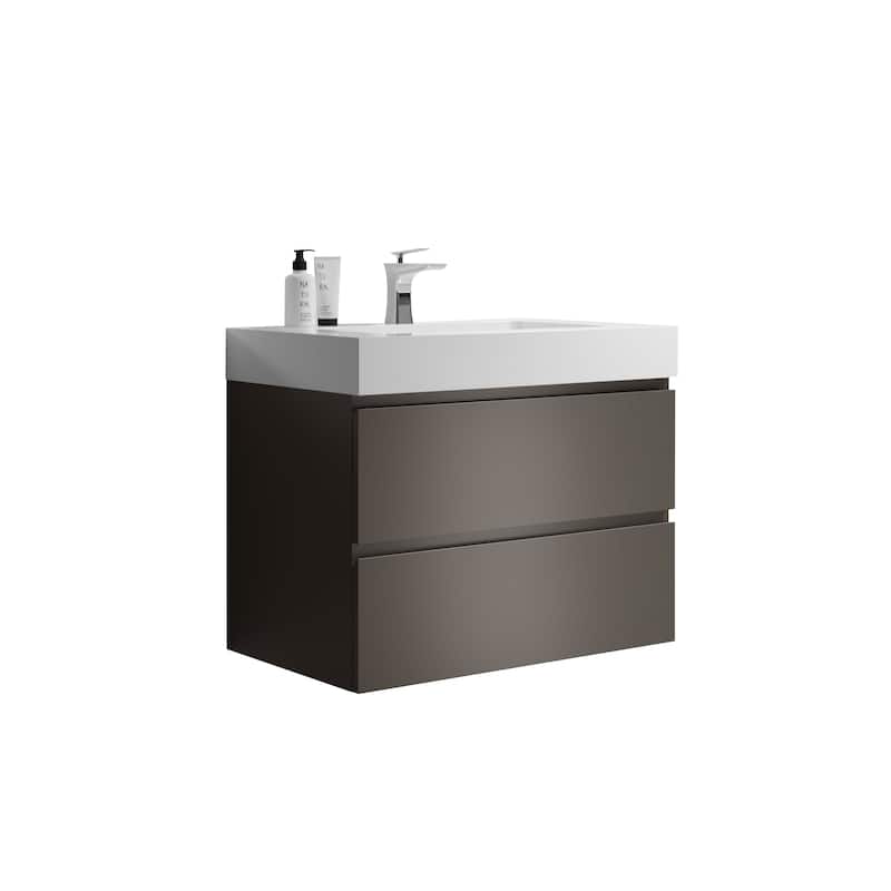 30" Wall-Mounted Bathroom Vanity with Double Door Storage, Solid Wood Frame, Space-Saving Design, Anti-Scratch Floor Mat