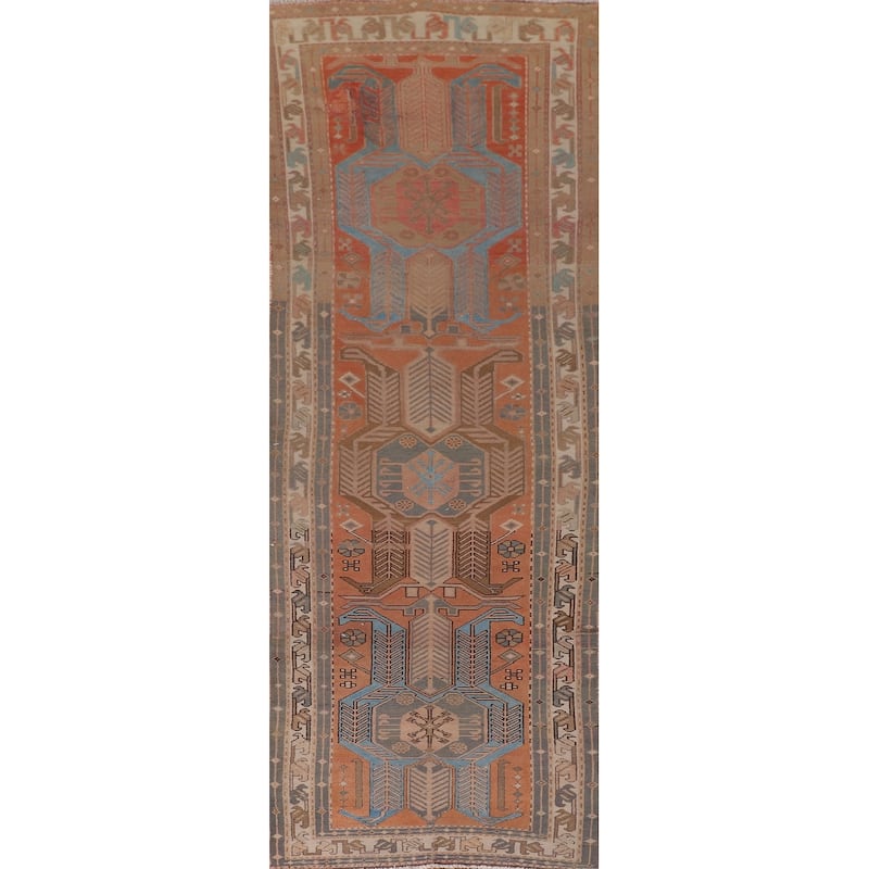 Orange Ardebil Persian Vintage Runner Rug Hand-Knotted Wool Carpet - 3'0" x 10'0"