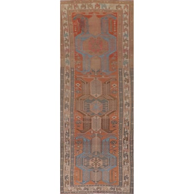 Orange Ardebil Persian Vintage Runner Rug Hand-Knotted Wool Carpet - 3'0" x 10'0"