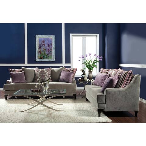 Furniture of America Gisc Taupe Velvet 2-piece Sofa and Loveseat Set