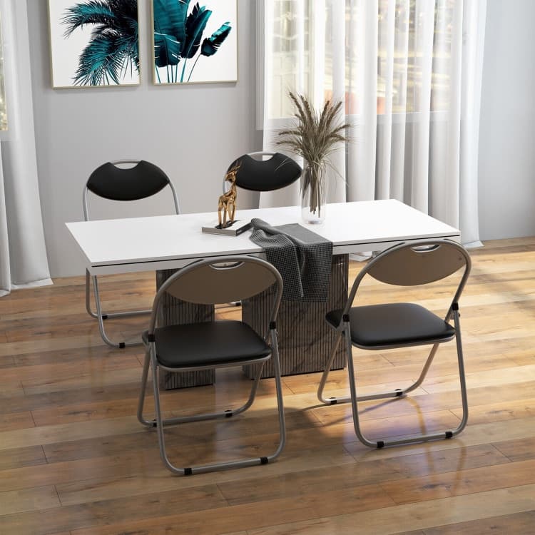 Black Portable Folding Dining Chairs Set with Carrying Handles and U-Shaped Metal Base