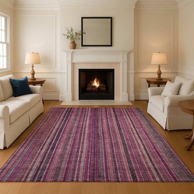 Premium Washable Super Soft Striped Mayfield Rug - Pink - 10' x 14'