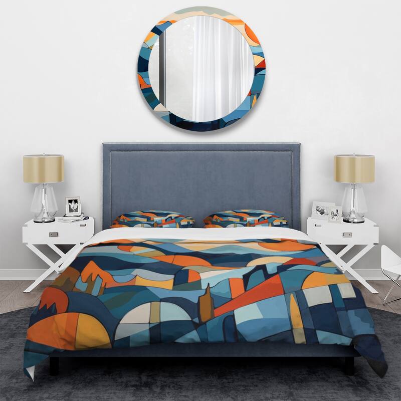 Designart "Mid Century Perspectives II" Blue Mid-Century - Bedding Cover Set With Shams