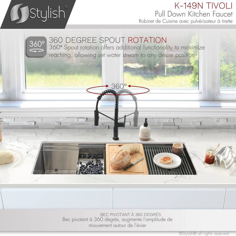 STYLISH Stainless Steel Single Handle Pull Down Sprayer Kitchen Faucet - Faucet Height: 16 3/4" | Spout Height: 7 1/2"