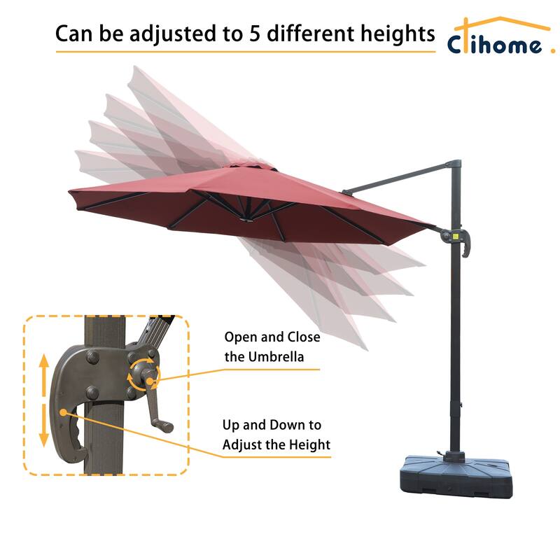 Clihome 11ft Double Top Cantilever Umbrella Rectangular Crank Market Umbrella