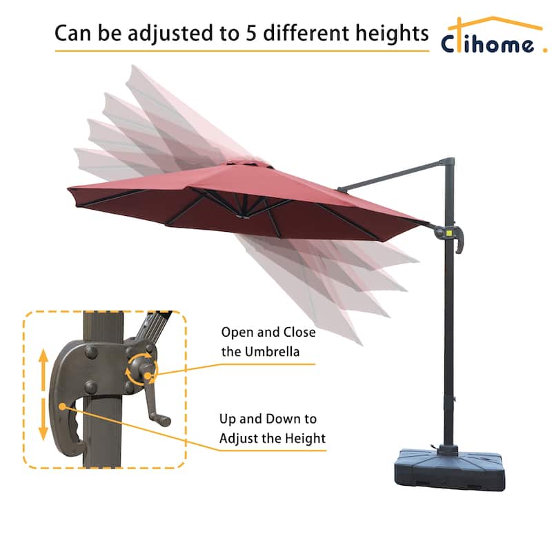 Clihome 11Ft Cantilever Umbrella With Crank And Base