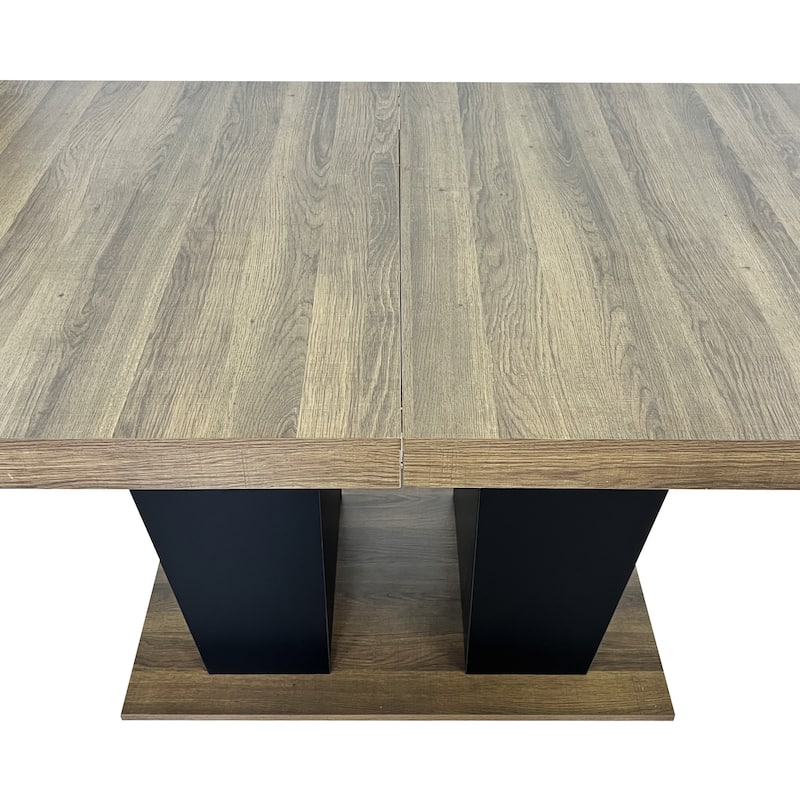 Extendable Dining Room Table for 4-10 People,Wooden Transformer Kitchen Dining Table with Black Double Sturdy Pedestal Base