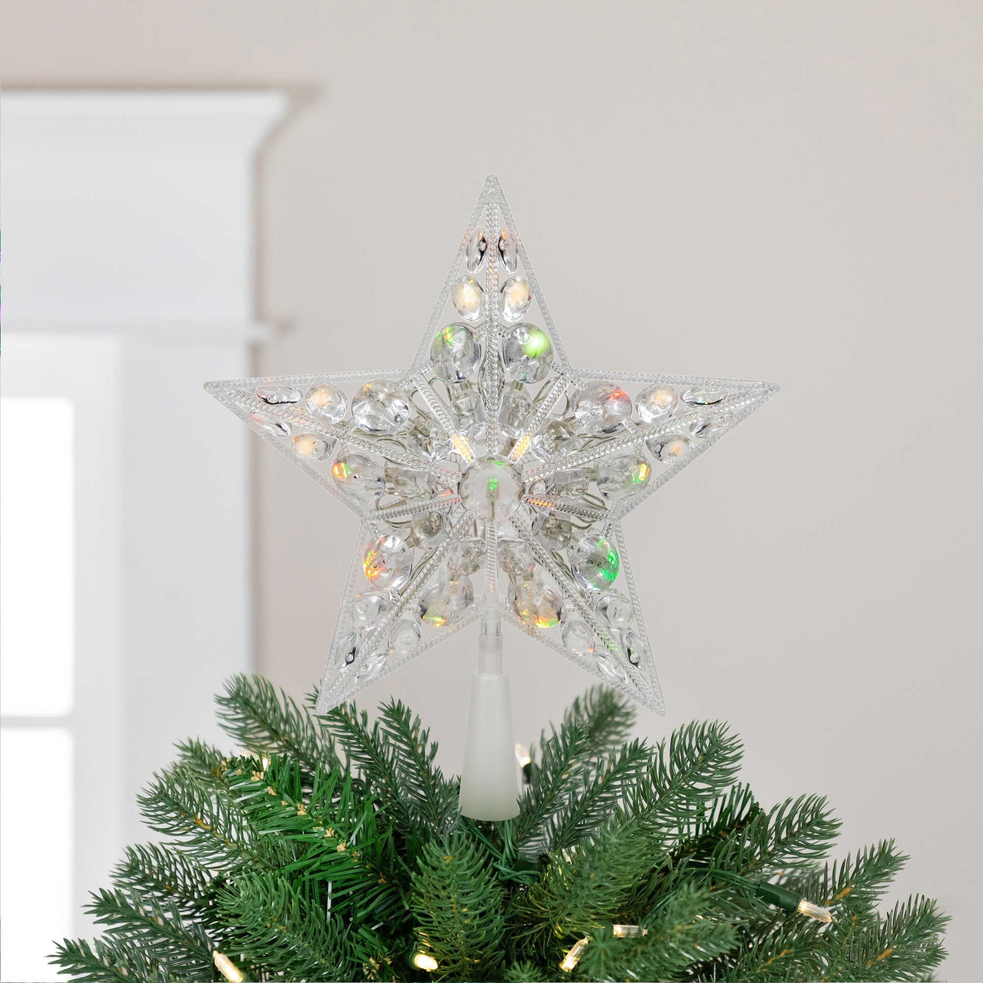 LED B/O Color Changing Jeweled Star Christmas Tree Topper 9.5"