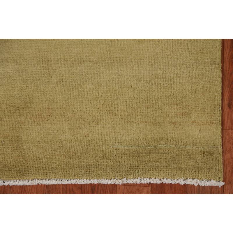 Hand Knotted Oriental 100% Wool Carpet Modern Solid Green Gabbeh Runner Rug - 9' 4'' X 3' 2''