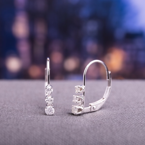 Miadora 14k White Gold 1/4ct TDW Diamond Lever Back Earrings. Opens flyout.
