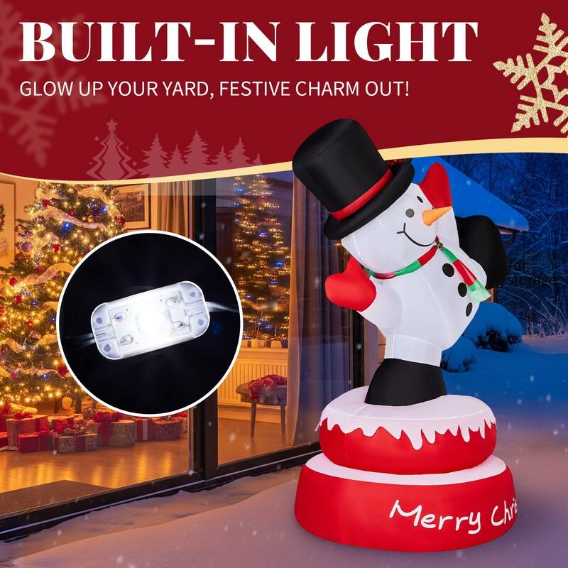 4.8FT Lighted Christmas Inflatable Decoration Large Rotating Snowman with Motor - White+Red