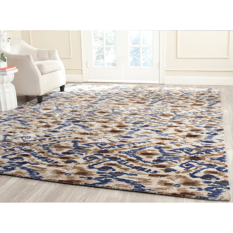 SAFAVIEH Couture Hand-Knotted Luxor Liselot Banana Silk Rug - 9' x 12' - Cream/Blue