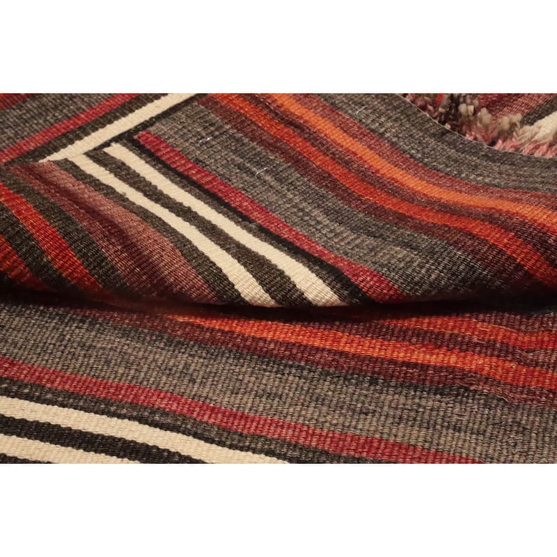 Hand Woven Oriental 100% Wool Carpet Southwestern Geometric Multi-Colored Kilim Area Rug - 10' 4'' X 4' 9''