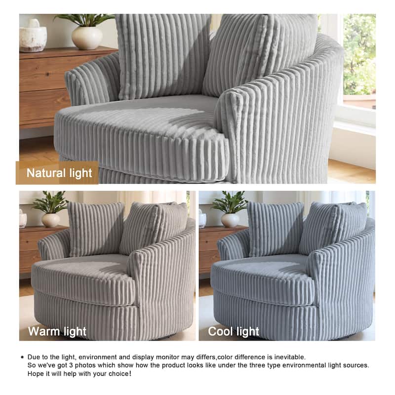 Recessed Arm Slipcovered Swivel Barrel Chair with Pillows