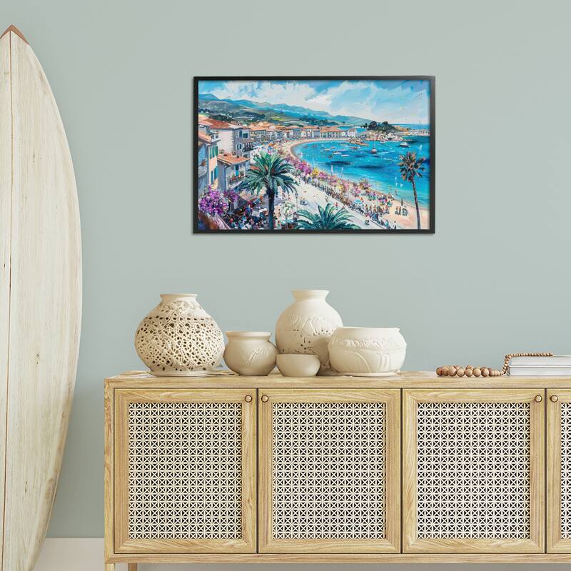 Stupell Busy Summer Beach Town Framed Giclee Art Design By LSR Design Studio