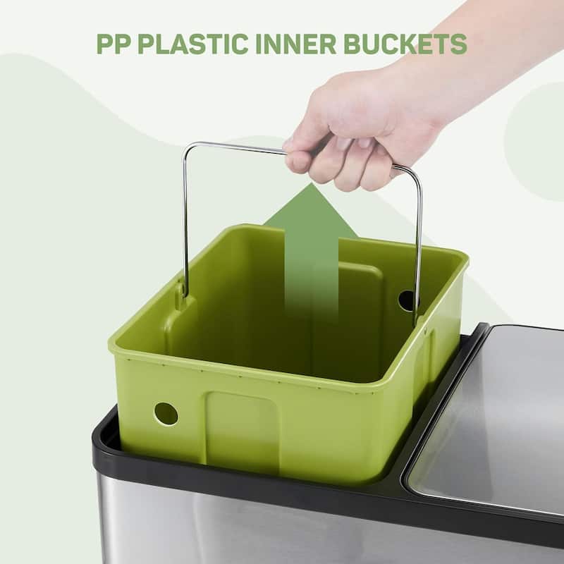 Kitchen Trash Can, 16 Gallon Garbage Can with Dual Inner Bins, Large Capacity 60/80 Liter Trash Can with Soft-Close Foot Pedal