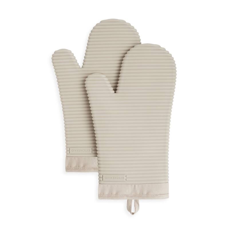 KitchenAid Ribbed Soft Silicone Oven Mitt 2-Pack Set, 7.5"x13" - Milkshake