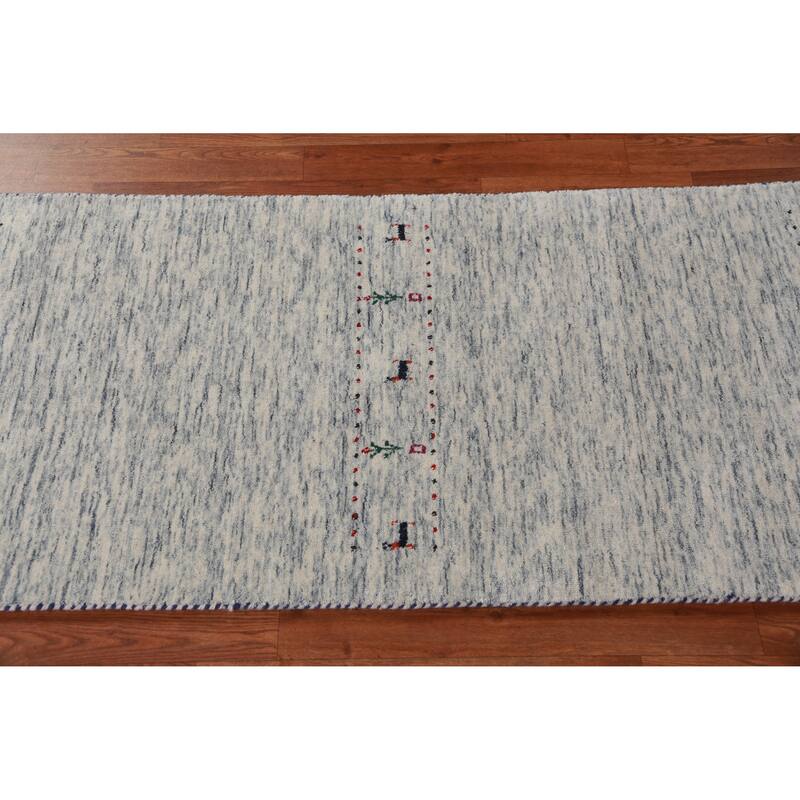 Hand Knotted Oriental 100% Wool Carpet Tribal Animal Pictorial Beige & Ivories Gabbeh Runner Rug - 9' 11'' X 2' 5''