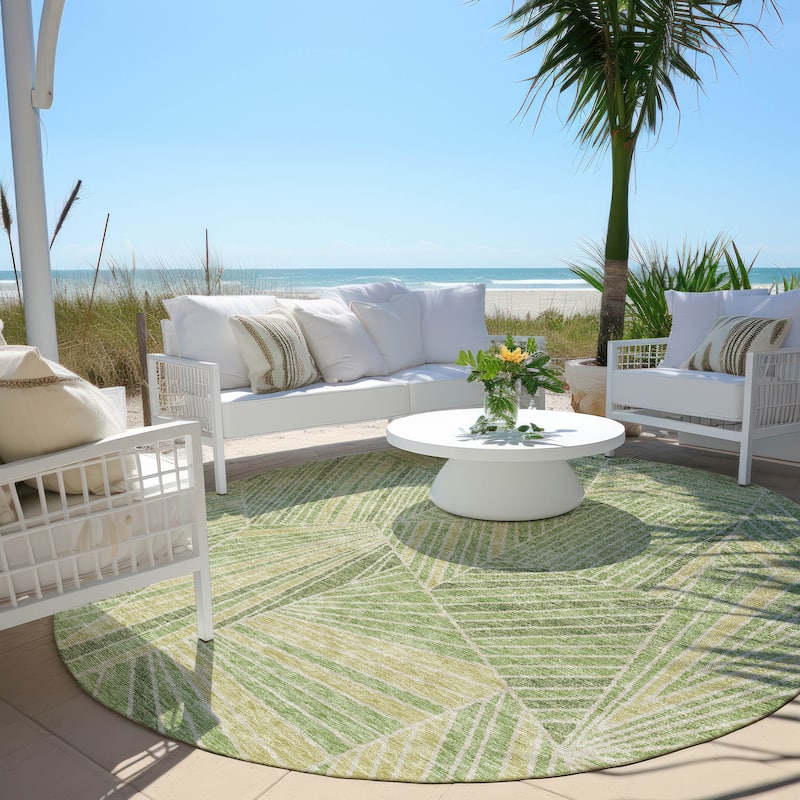 Machine Washable Indoor/ Outdoor Chantille Modern Mosaic Rug - Green - 8' x 8'