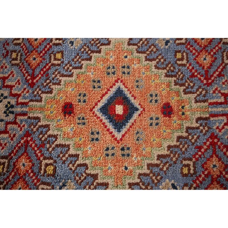 Light Blue Kazak Oriental Runner Rug Handmade Wool Carpet - 2'7"x 8'0"