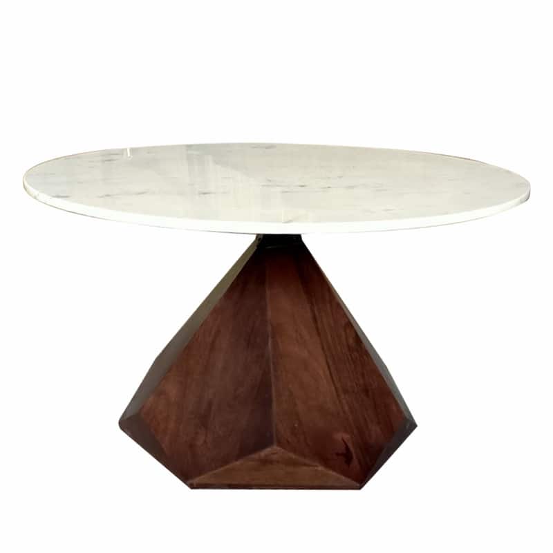32" Brown And White Solid Wood and Marble Geo Coffee Table - 18" H x 32" W x 32" D
