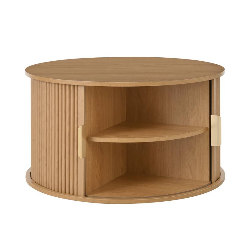 2-Piece Mid-Century Round Coffee Table Set with Sliding Doors and Storage for Stylish Living Room Organization