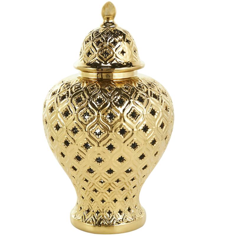 Ceramic Decorative Jars with Geometric Cutout Design and Lid - Gold - Roche River Decor - Gold