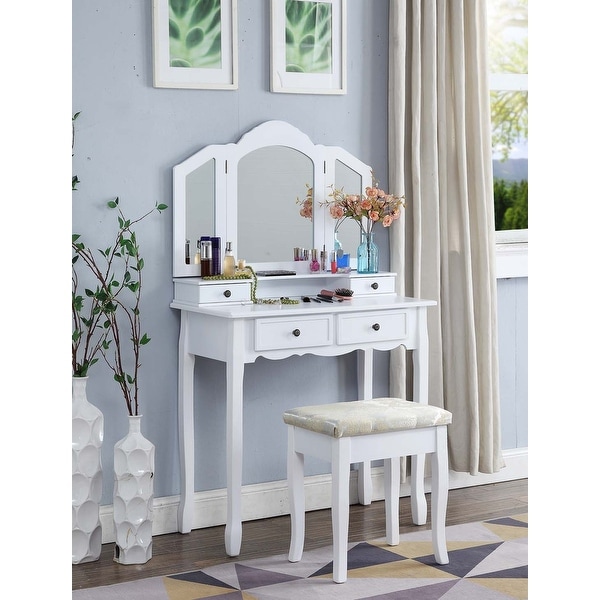 Copper Grove Ruscom Wooden Vanity Make Up Table/Stool Set. Opens flyout.