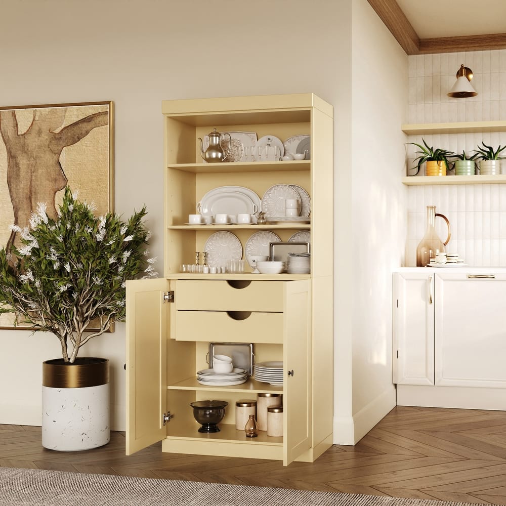 Palace Imports 100% Solid Wood 32" Pantry Cabinet with Shaker Doors, 2-Drawers and Adjustable Shelves