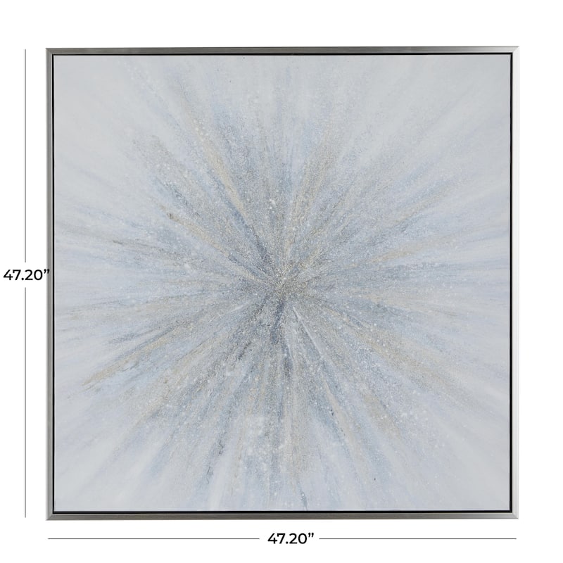Canvas Starburst Radial Living Room Framed Wall Art with Silver Frame - Blue - Roche River Decor