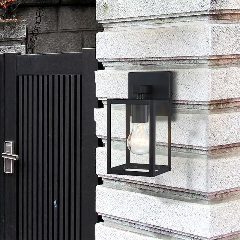 9.5 in. Black Outdoor Hardwired Wall Lantern Scone with Clear Glass Shade and No Bulbs Included