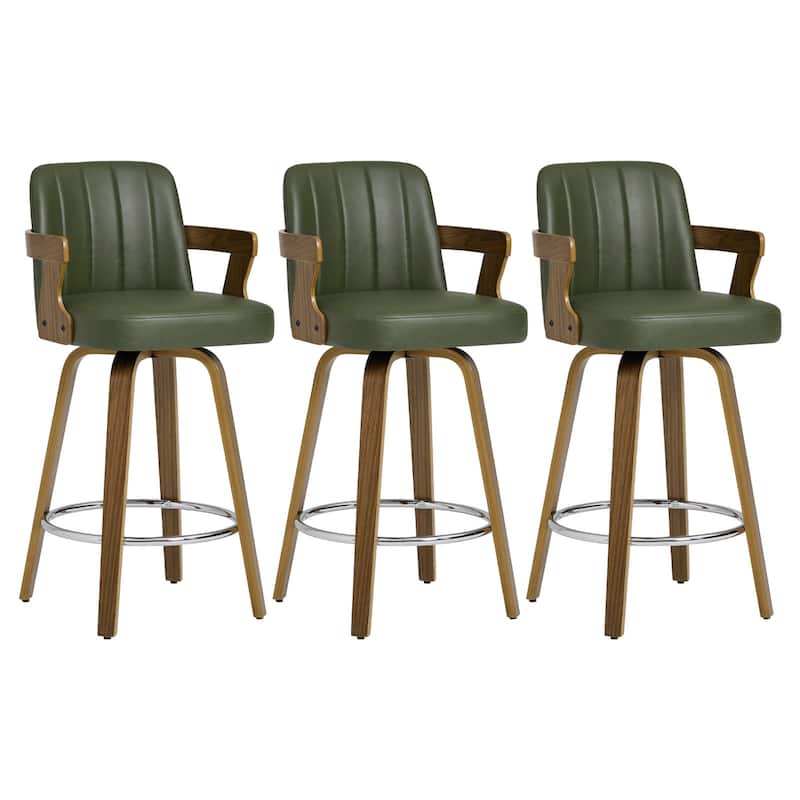 Upholstered Swivel Barstool with Arms and Bentwood Legs - 40.8"H x 18.9"W x 19.5"D/19.3"D