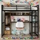 preview thumbnail 2 of 8, Black Metal Full Size Loft Bed with Wardrobe,Drawer,Desk and Shelves