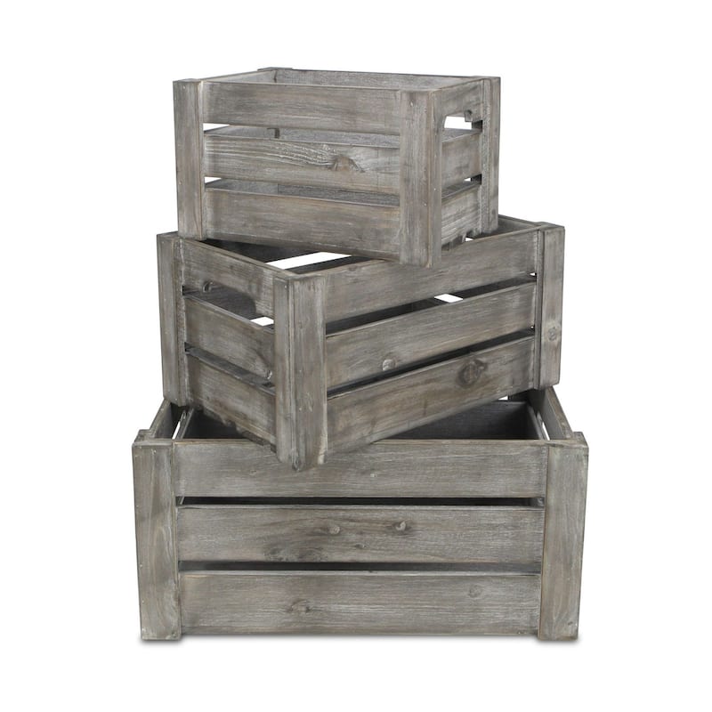 Set of 3 Gray and Silver Galvanized Handcrafted Crates 18"