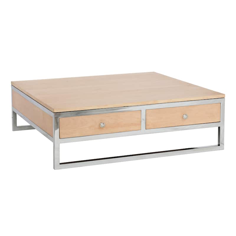 Pasargad Home Arden Square Modern Coffee Table with 2 Drawers - W36" x D36" x H12" - Cream
