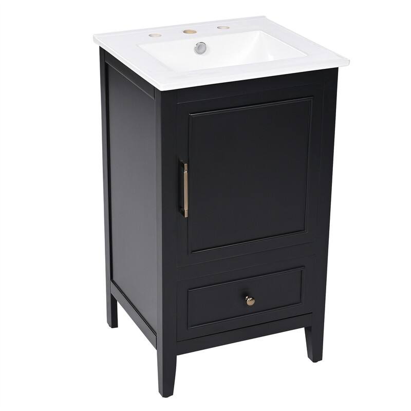 20" Bathroom Vanity with Ceramic Sink Combo, Freestanding Bathroom Storage Cabinet with 1 Door, 1 Storage Drawer and Door Shelf