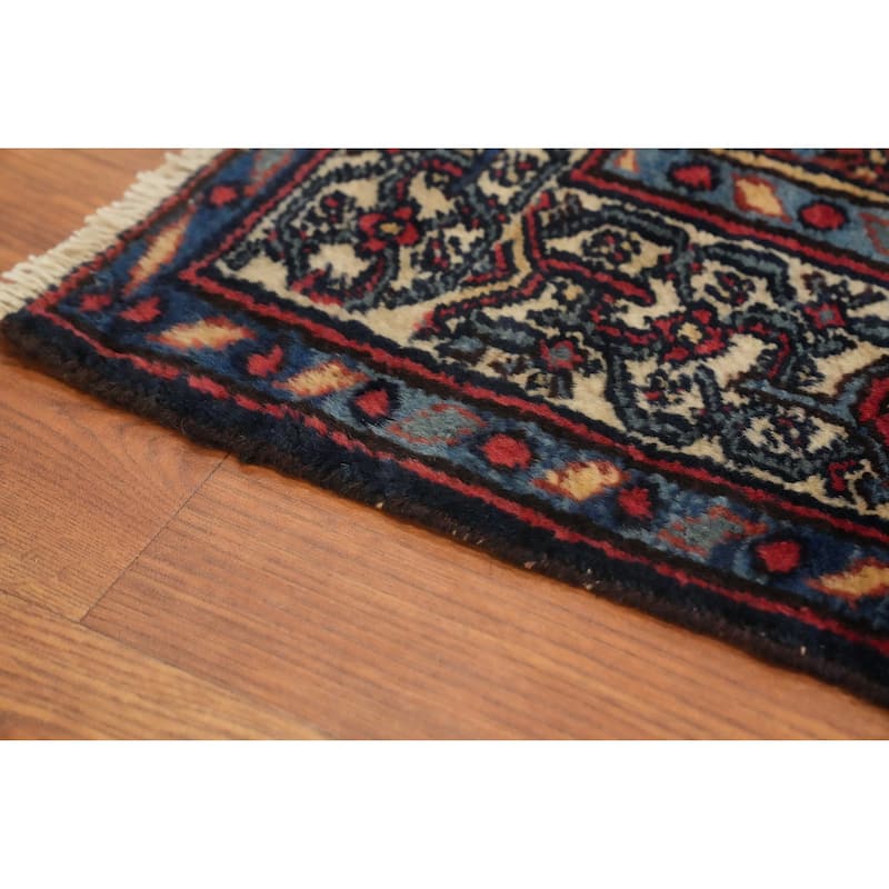 Hand Knotted Oriental 100% Wool Carpet Traditional Floral Navy Blue & Blues Bibikabad Area Rug - 4' 9'' X 3' 7''