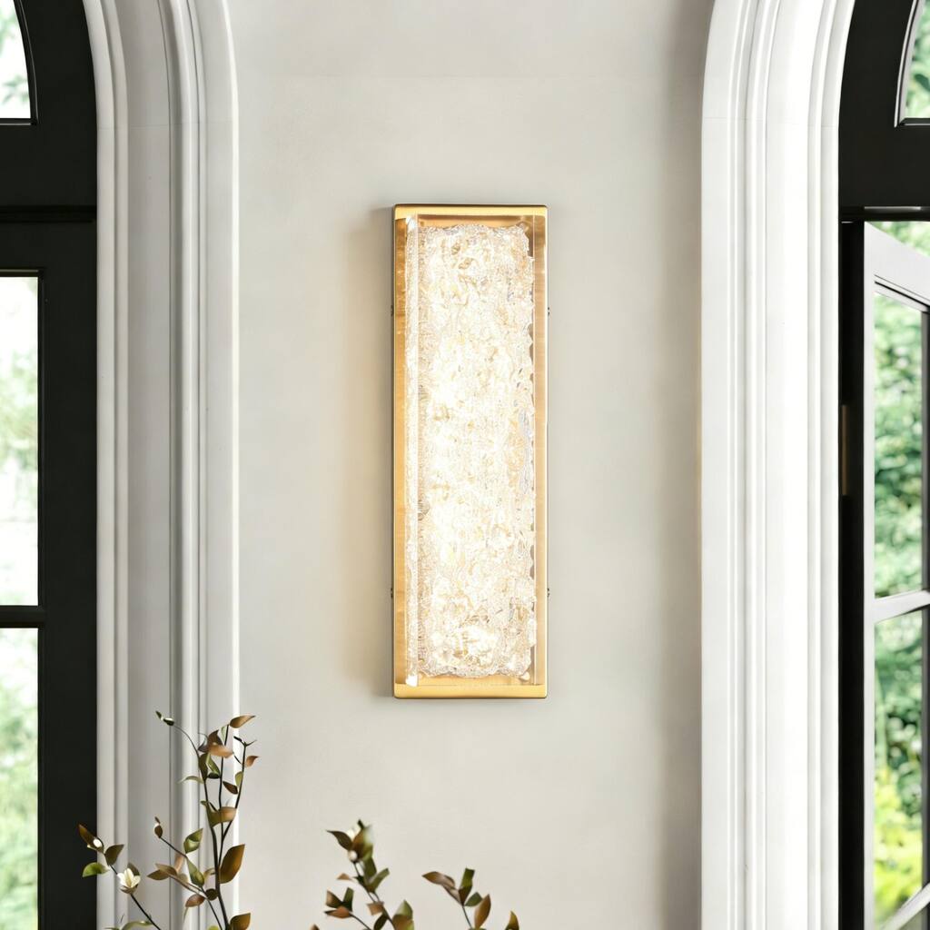 Modern Glam 1-Light Gold Resin Wall Sconce Rectangle LED Dimmable Vanity Light for Bathroom Room - 4.3" L x 3.5" W x 13.7" H