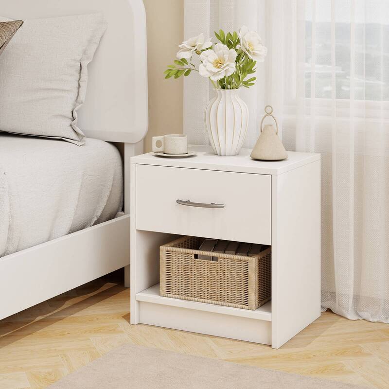 Costway Modern Nightstand Bedside Table with Drawer Open Storage Shelf