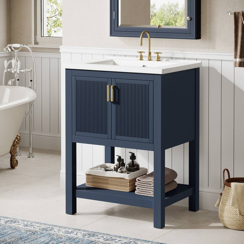 23.5 Inch Single Bathroom Vanity With Ceramic Top, Sink Included