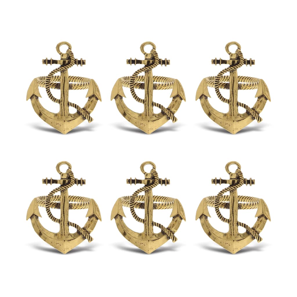 KitchaBon Anchor Gold Napkin Rings for Table Decor - Set of 6 - 2.25 x 1.85 x 1.75 inches