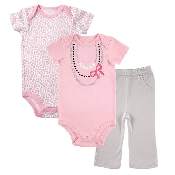 slide 1 of 1, Luvable Friends Baby Girl Cotton Bodysuit and Pant, Pink Gray