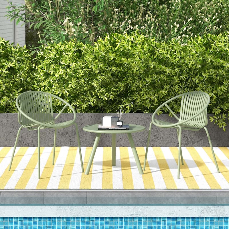 3 PCS Bistro Set All Weather PP Patio Conversation Set W/ Metal Frame