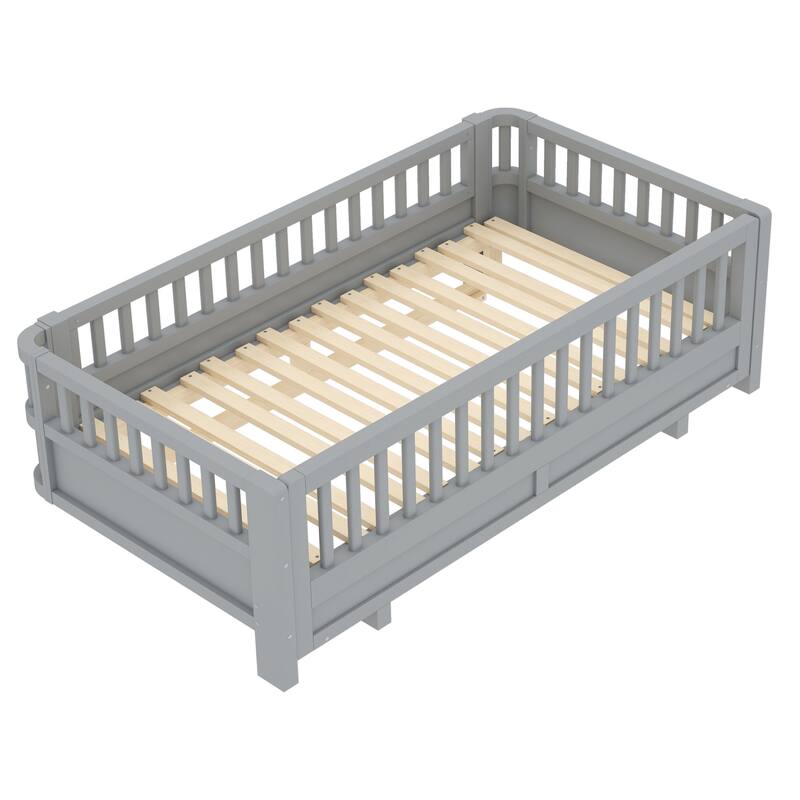 Roomfitters Convertible Floor Bed, Expandable Solid Wood Platform Frame