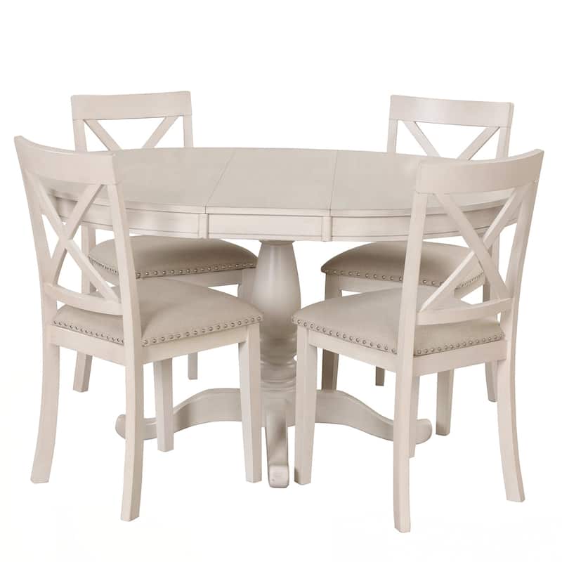 Modern Dining Table Set for 4,Round Table and 4 Kitchen Room Chairs,5 Piece Kitchen Table Set for Dining Room,Dinette