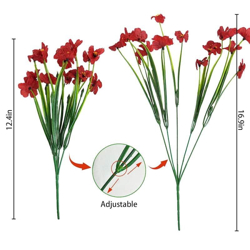 72PCS Artificial Flowers for Outdoors, UV Resistant Fake Flowers No Fade Faux Plastic Plants (Red)