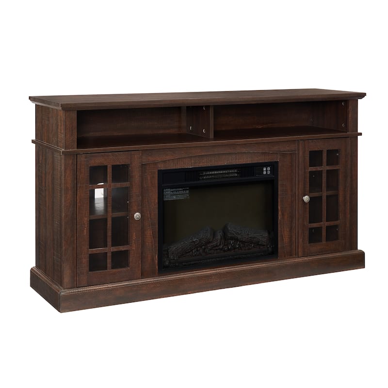 GDFStudio Caelum 58" Wood TV Stand with Classic Storage and 23" Fireplace Insert