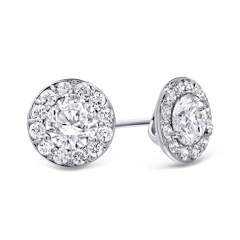 Auriya 14k Gold 1 1/2ctw Round Halo Diamond Stud Earrings - White