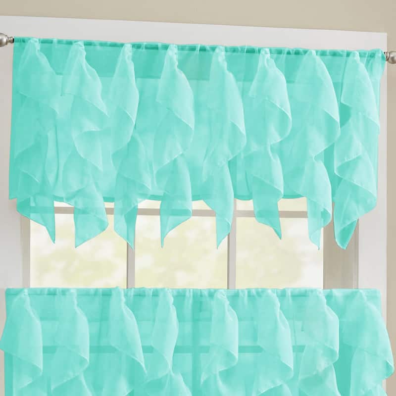 Sweet Home Collection Sheer Voile Vertical Ruffle Window Kitchen Curtains - Tier & Valance