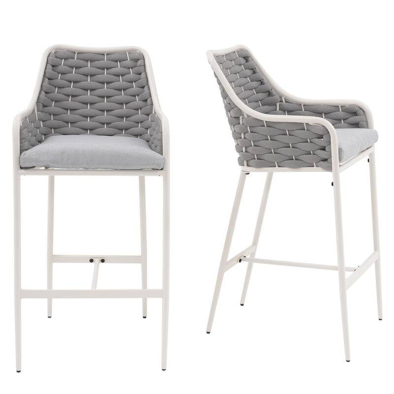 Outdoor Metal High Arm Barstool Chair with Cushions (set of 2)